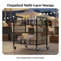With Wheels Mobile Vending Trolley Easy Storage Foldable Market Cart Large Capacity Collapsible Display Rack Heavy Duty for Street Vendors, Small Business Owners, Homeowners, Outdoor Markets, Temporary Shops, Kitchen, Pantry