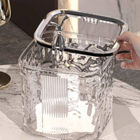 Translucent Plastic Desktop Trash Bin Hinged Lid Desktop Trash Can Wavy Texture Small Waste Bin Metallic Rim for Bathroom