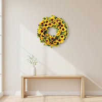 Vibrant and Cheerful Artificial Golden Bloom Wreath All Season Decor Front Door Golden Bloom Hanger Realistic Look Yellow Floral Door Wreath Maintenance-Maintenance-Easy for Autumn, Wedding