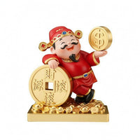 Wealth Ornament Red and Gold Finish Fortune God Figurine Stable Base Home Decor