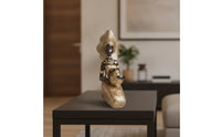 Kneeling Woman Figurine with Bowl Gilded Female Figure with Jar Handcrafted-Look Resin Statue for Art Collectors, Tabletop, Display Shelf