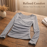 Long Sleeve T Shirts for Women with Ruched Waist Detail for Flattering Fit, Ladies Tops in Soft Polyester Material