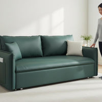 Multi-Functional Leather Convertible Couch Nordic Design Pull-out Sleeper Sofa with Storage Pockets Faux Leather Loveseat Sleeper Pet-Friendly for Small Areas