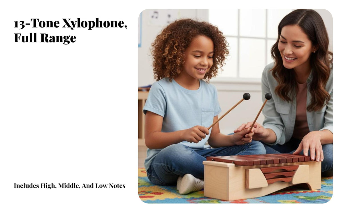 Acoustic Xylophone Removable Keys Acoustic Metallophone Includes Mallets 13-Note Glockenspiel for Students, Beginners, Music Classroom, Home School