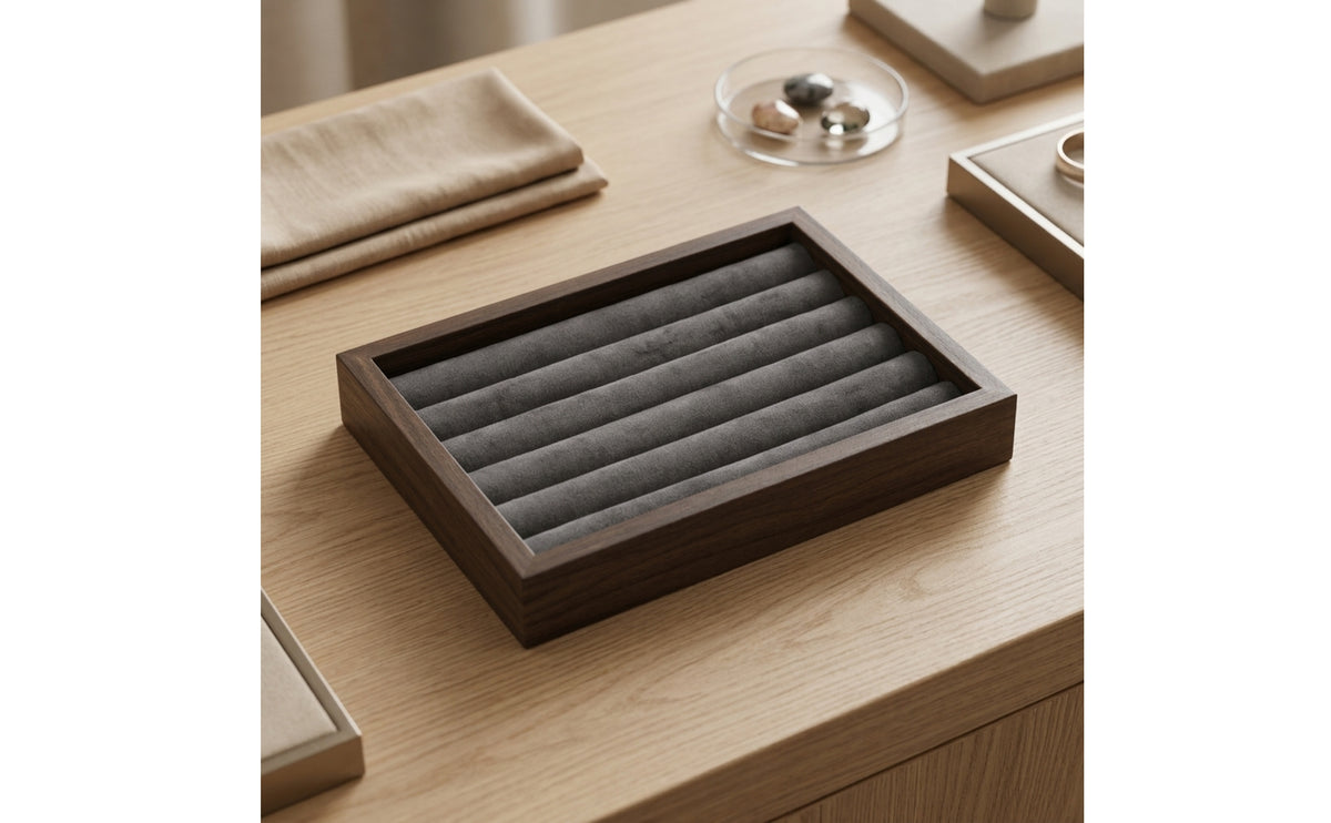 Jewelry Display Tray Velvet-Lined Jewelry Tray with Wood Frame Padded Organizer for Vanity, Dresser, Retail Counter