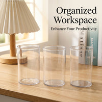 Acrylic Pen Holder for Desk, Clear Desktop Organiser for Study Table, Round Pencil Cup for Students, Stationery Brush 10 x 6.5 cm