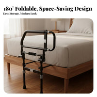 Anti-Fall Foldable Bed Safety Rail Heavy-Duty Steel Frame Elderly Stand Assist Bed Handle Tool-Tool-Less Assembly for Caregivers, Bedroom