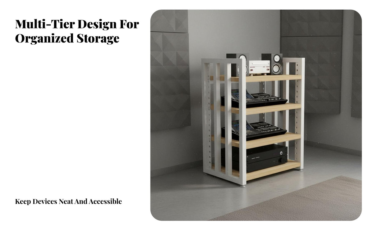 Multi-Tier Audio Equipment Cabinet Stable Structure Power Amplifier Stand Sturdy Metal Frame Adjustable High-Fidelity Component Shelf for Living Room