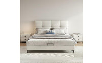 Modern Leather Bed Frame Light Luxury Minimalist Double Bed Sturdy Slat Support for Couples, Small Apartment, Guest Room