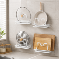 Wall-Mounted Pot Lid Holder, M-Shaped Carbon Steel Pan Lid Organiser with Drip Tray, Modern Minimalist Kitchen Lid Rack, Rustproof Single Slot Storage