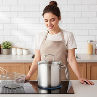 Deep Fryer Pot with Basket Single Handle Stockpot with Lid Strainer Insert Cookware