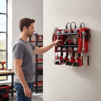 2-Tier Power Tool Organizer Heavy-Duty Drill Holder Multi-Functional Wall Mount Tool Rack Sturdy for Workshop