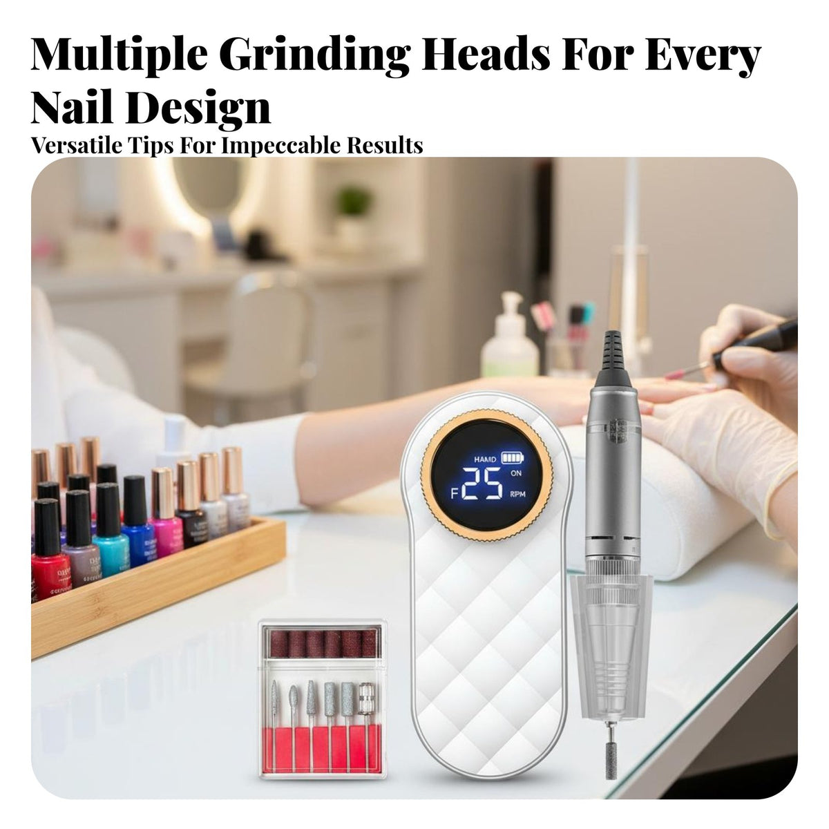 Portable Electric Powered Cuticle Tool Adjustable Speed Portable Nail Forward & Backward Rotation USB-Charged Electronic Filing Tool Set for Women