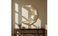 Antique Gold Crescent Wall Hanging Mirrored Mirror with Resin Frame Geometric Decorative Wall Mirror Compact for Entryway