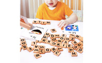 Double-Sided Cards Wooden Spelling Game Uppercase Letters Word Matching Game Colorful Illustrations Wooden Letter Blocks