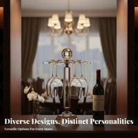 Gold Foil Accent Wine Glass Display Stand Luxury Design Crystal Wine Glass Holder Space Saving Freestanding Stemware Holder Stable Base for Home Entertainers, Party Hosts, Gift Givers, Dining Room, Housewarming Events, Parties, Wedding Receptions