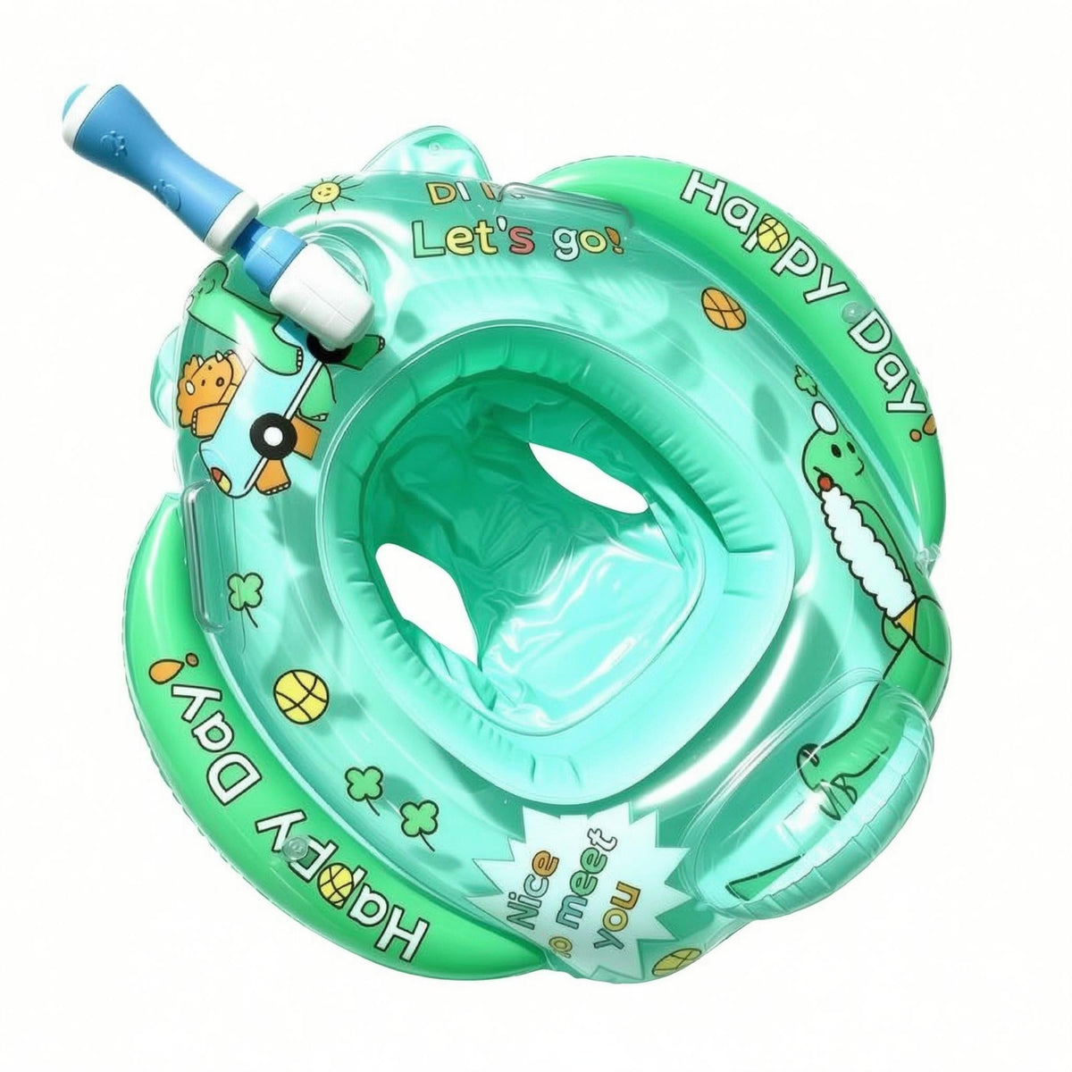 Seated Swim Float with Seat Backrest Baby Swim Seat Raised Front Cushion Baby Swimming Buoyant Device Cartoon-Style