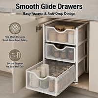 3 Tier Storage Trolley, White Carbon Steel Kitchen Storage Cart with Pull-Out Drawers, Freestanding Rolling Utility Tool Trolley