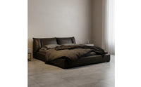 Italian Minimalist Bed Frame Light Luxury Modern Leather Foundation Bed for Newlyweds