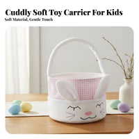 Bunny Easter Basket Easy-Carry Handle Textile Egg Gathering Basket Lightweight Furry Hare Tote for Kids, Young Children