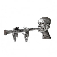 Flute-Playing Figurine Textured Surface Cast Aluminum Sculpture Abstract Design Antique-Finish Figurine