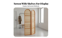 Foldable Design Arched Rattan Screen with Shelves French Design Folding Screen with Shelves Movable Room Divider Freestanding for Apartment Dwellers, Homeowners, Telecommuting Workers, Bedroom, Home Office, Dining Area