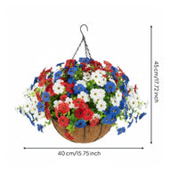 Patriotic Hanging Flower Basket Independence Day Red, White, and Blue Flower Basket DIY Red, White, and Blue Hanging Planter for Doorway, Outdoor