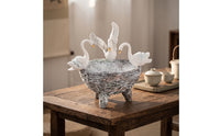 Planter with Bird Figurines Rustic Footed Planter Bowl Stone Look Centerpiece Bowl for Gardeners