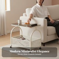 With casters 2-Tier Rolling Organizer Cream aesthetic 2-Tier Utility Trolley Minimalist Design Side Table Multifunctional for Homeowners, Office Workers, Living Room, Bedroom, Balcony, Kitchen