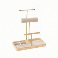 T-Shaped Jewelry Stand Padded Jewelry Display Organizer Necklace Organizer Rack Wooden Base Bracelet Holder Metal Frame