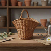 Arched Handle Wicker Basket Flared Top Woven Wicker Basket Brown Household Container