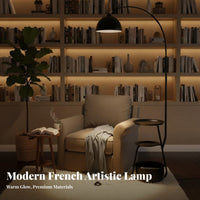Century-Inspired-Century Modern Design Fishing Floor Lamp Dimmable Floor Lamp with Table LED Bulb Included Indoor Lighting Adjustable Lampshade for Homeowners, Small Space Dwellers, Living Room, Bedroom, Office, Corner