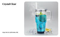 Thermal Shock Resistant 32oz Glass Tumbler with Handle Bubble Tea Friendly Glass Tumbler with Handle and Straw Complimentary for Travel