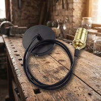 Ceiling Light Fitting with Metal Pendant Light Cord, E27 Lamp Holder and Bulb Holder for Ceiling Lighting, 10mm Threaded Entry, E27 Lamp Base
