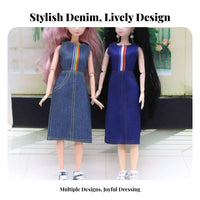 Doll in Dungaree Dress Fashionable Design, Fashion Dress, Cute 30cm Doll Outfit for Kids