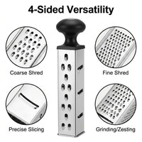 Cheese Grater, Stainless Steel Box Grater with 4 Sharp Sides, Heavy-Duty Kitchen Tool for Root Vegetables & Pasta Dishes