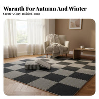 Freely Cuttable Interlocking Luxuriously Soft Carpet Tiles Easy to Clean DIY Splicing Carpet Thickened Padding Luxuriously Soft Foam Floor Tiles Anti-Slip for Families, Renters, Parents, Bedroom, Living Room, Playroom, Nursery