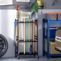 Long-Handled Tool Rack Castor Wheels Garden Tool Rack Large Capacity for Garage, Utility Room