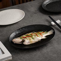 Oval Serving Platter, 12 Inch Ceramic Serving Dishes, Stone Pattern Matte Finish, for Entertaining Guests