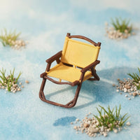 1:64 Scale Miniature Camping Chair Yellow Miniature Folding Chair Brown Frame Folding Seat Model Armrests for Scene Decoration