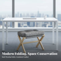 Folding Footstool Padded Stool with X Legs Upholstered Footstool with Cushion for Living Room, Office, Reading Corner