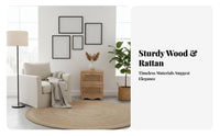 Retro Design Rattan Drawer Cabinet Easy Assembly Rattan Front Cabinet Installationno-Assembly Nightstand Multi-Purpose for Homeowners, Apartment Dwellers, Bedroom, Living Room, Entryway, Hallway