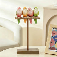 Bird Figurine with Wooden Base Compact Bird Ornament with Branch Sturdy for Desk