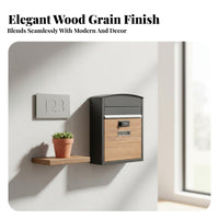 Wood Grain Metal Mailbox Sturdy Construction Combination Lock Letterbox Combination Lock Mail Receptacle Modern Design for Porch