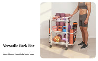 With Wheels Rolling Sports Equipment Cart Space Saving Rolling Gym Storage Cart Large Capacity Home Gym Equipment Organizer Long-Lasting Metal Frame for Fitness Enthusiasts, Families, Garage, Basement