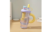 Large Capacity Straw Cup Cute Cartoon Design Handled Water Cup Portable Tumbler Handle Grip for Women, Girls, Cycling, Travel, Outdoor