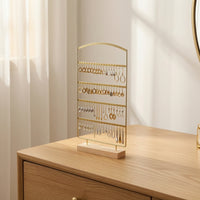4-Tier Earring Display Stand Minimalist Earring Holder Organized Jewelry Display Rack with Wood Base Space-Saving for Boutiques, Dresser