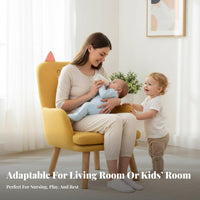 Comfortable Upholstered Lowspine Chair Supportive spinerest Upholstered Lounge Seat with Wood Legs Space-Saving Single Sofa Modern Design for Nursing Mothers, Homeowners, Nursery, Bedroom, perusing alcove, Reception Area