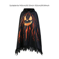 Scary Pumpkin Specter Costume Digital Print Hooded Pumpkin Lantern Cape Tattered Hem Halloween Outfit for Trick-or-Treating