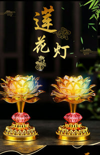 Colorful Lotus LED Electronic Buddha Lamp, Rechargeable, for Home Use